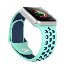 Kompatibilní s Apple Watch 4 - 42/44/45/49 mm - stylový silikonový řemínek HUTECH mátově modrý L