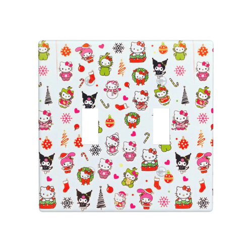 Placa de interruptor de policarbonato Hello Kitty com estampa natalina de 11,4 x 11,4 cm (4,5 x 4,5 polegadas), compatível com placas de parede