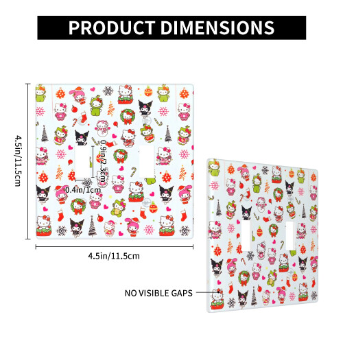 Placa de interruptor de policarbonato Hello Kitty com estampa natalina de 11,4 x 11,4 cm (4,5 x 4,5 polegadas), compatível com placas de parede 2