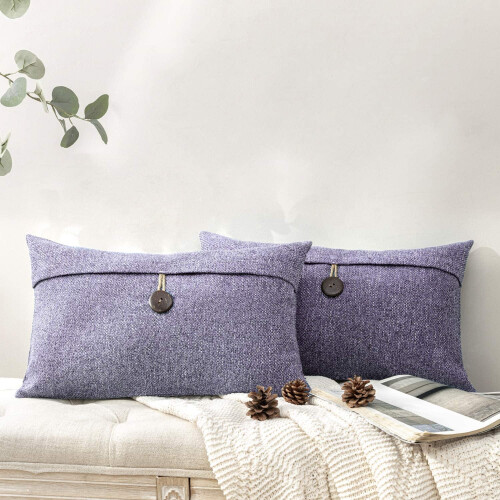Phantoscope Single Button Cotton Blend Series Decorative Throw Pillow, 12" x 20", Light Purple, 2 Pack