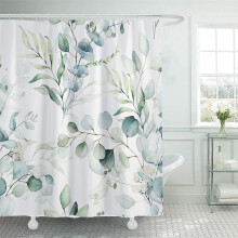 Zelený květinový sprchový závěs - botanický akvarelový eukalyptový vzor s 12 háčky pro elegantní dekoraci koupelny