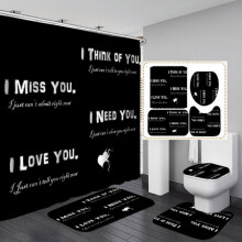 Pretty Comy4PCS Záclonové sady s koberci Voděodolná polyesterová tkanina Koupelnové závěsy + Koberce WC rohožka Koberec s víkem WC