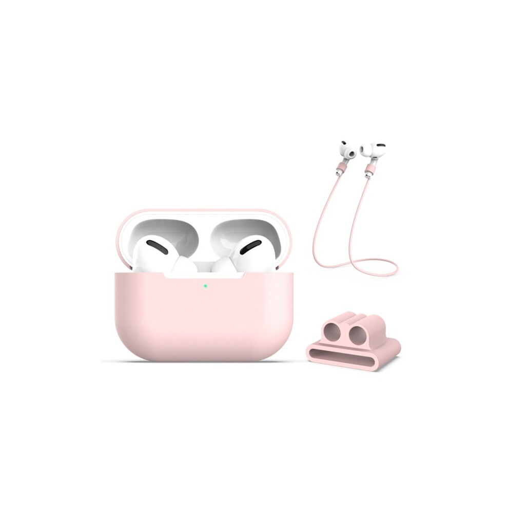 Silicone Case With Earphone Strap & Holder Compatible With Airpods Pro Pink 9395123623047