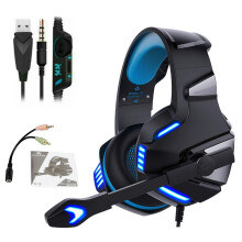 Hunterspider V3 Gaming-Headset, Stereo, kabelgebunden, mit Geräuschunterdrückung, LED-Beleuchtung und Mikrofon, Schwarz/Blau