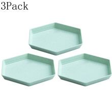 Plateau en paille de blé (lot de 3), assiettes hexagonales réutilisables de 15 cm compatibles micro-ondes, vaisselle légère et incassable pour