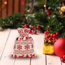 Sac cadeau en lin et coton Ă cordon de serrage et poche, motif flocon de neige, WinysinChristmas