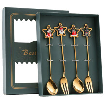 Ensemble de vaisselle de Noël en acier inoxydable (cuillère et fourchette), idéal pour les desserts et le café, avec cuillère à pendentif.