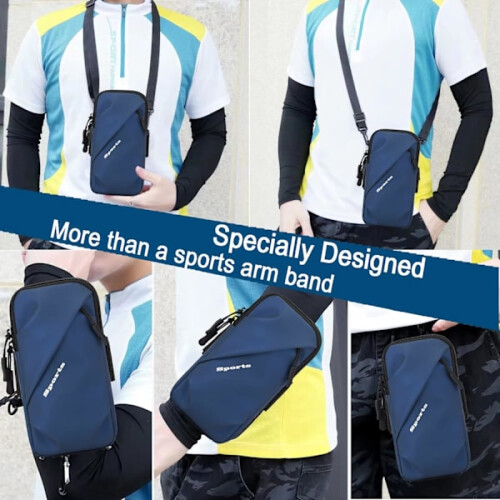 (Azul) Braçadeira com suporte para celular, bolsa transversal com alça de ombro compatível com iPhone e outros. 1