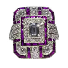 Big Sale! WEANT Antique Art Deco 925 Sterling Silver Sapphire Diamond Ring, Purple, 7