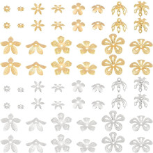 56pcs 7 Styles Metal Hollow Flower Bead Caps 5-15mm Floral Spacer Holder Beads Filigree for Jewelry Necklace DIY Crafts