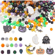 690PCS Acrylic Halloween Beads Kit with Skeleton, Spider, Ghost Charms, Compatible with Jewelry Making, DIY Bracelet Craft