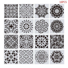 16pcs/set Mandala Stencils DIY Drawing Template Wall Painting for Wood Tile Stone