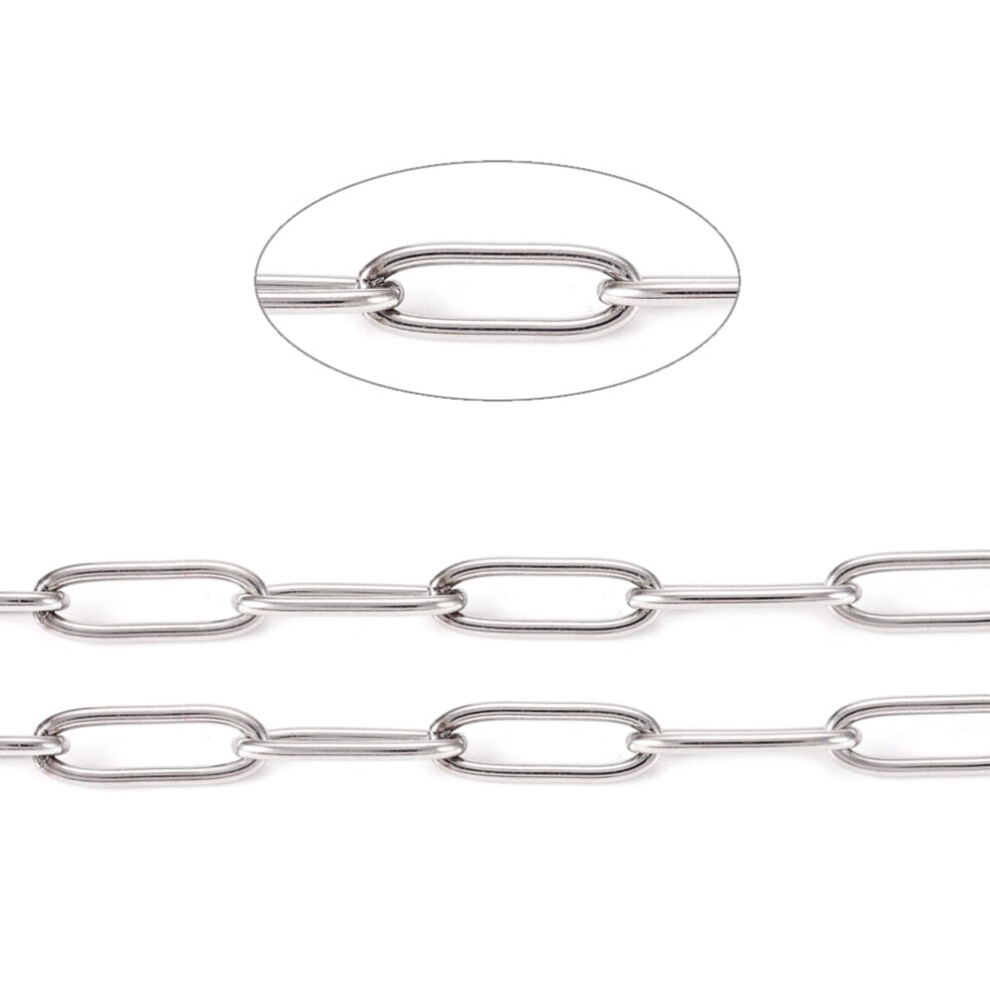 1Roll 304 Stainless Steel Paperclip Chains, Tarnish Resistant, 12X4x1mm, 32.8Ft(10M), Spool, Compatible With Elongated Cable Chains 9110895173879