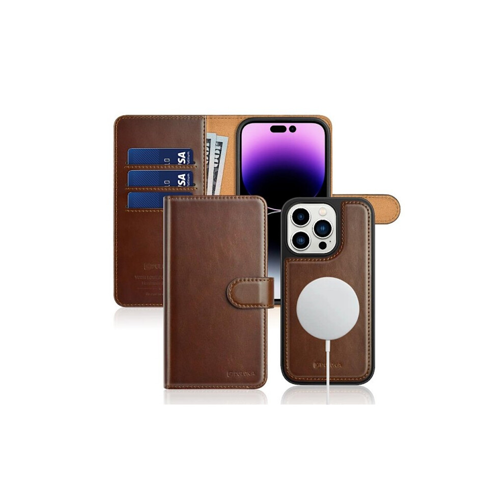 Puloka Compatible With Iphone 14 Pro Max Wallet Case Magsafe 2In1 Detachable - Brown 9110895176276