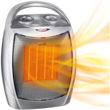 Portable 1500W Ceramic Heater with Thermostat, 750W Quiet Fan for 200 sq ft, Safe for Office, Desk, Indoor Use, Silver