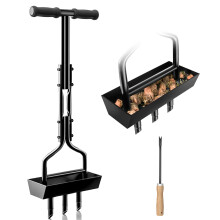38 Inch Manual Lawn Core Aerator with Builtin Soil Tray, 3 Tines, Heavy Duty RustResistant
