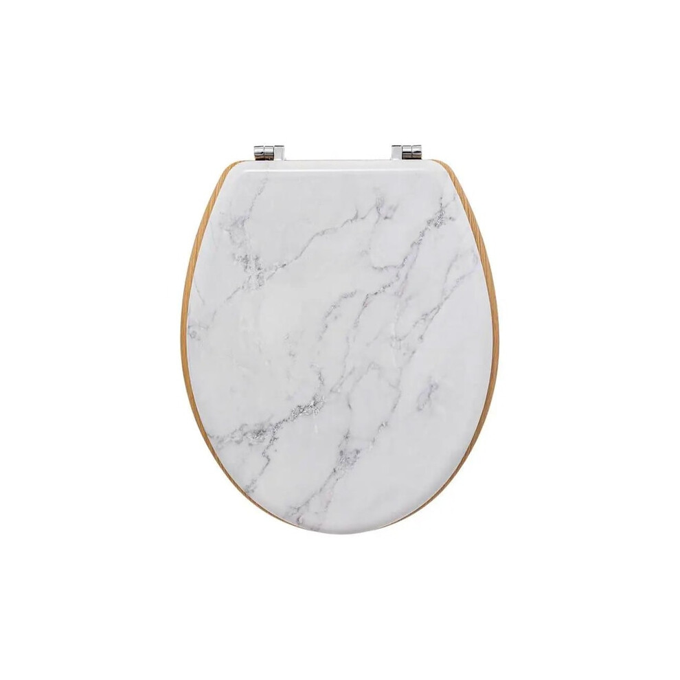 Toilet Seat - Wood And White Marble White 9071309672541