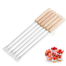 6Pcs Stainless Steel Fondue Forks with Wooden Handle, Cheese Fondue Sticks for Fruit and Chocolate