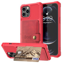 Kompatibel med iPhone13Pro Max - Elegant slätt fodral med korthållare rött