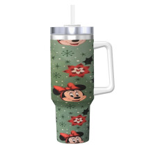Gobelet Mickey Mouse personnalisé 1,2 L avec poignée et paille - Tasse de voyage en acier inoxydable avec couvercle - Compatible avec [Marque] -