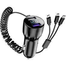 2025Neues digitales Autoladegerät 100W, 3 USB-Anschlüsse + Kabel, Schnellladefunktion für Android, iPhone, Typ-C - XF27-