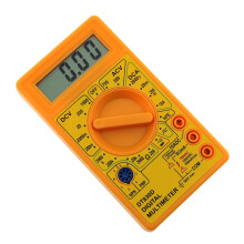 DT-830D digitalt multimeter med summer, utgangsspenning, ampere, ohm, tester, probe, likestrøm, vekselstrøm, LCD-overbelastning (gul)