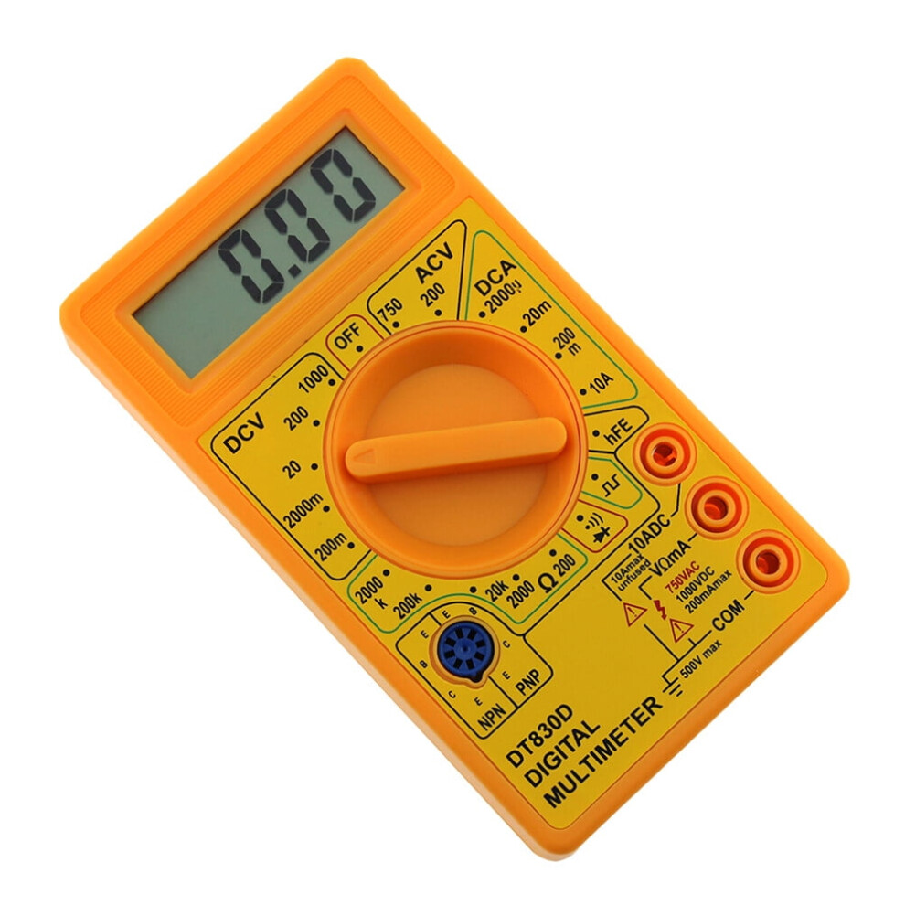 Dt-830D Digital Multimeter With Buzzer Output Voltage Ampere Ohm Tester Probe Dc Ac Lcd Overload (Yellow) 9425574771995