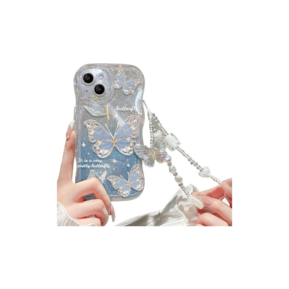 Compatible With Iphone, Cute Butterfly Glitter Bling Shockproof Case With Bracelet For Women/Girls, For Iphone X/Xs Blue 9425574772534