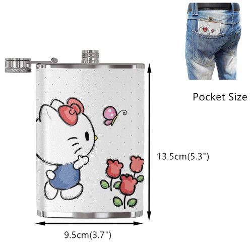Φιάλη από ανοξείδωτο ατσάλι Hello Kitty 8oz - Συμβατή με ποτά, ουίσκι και οινοπνευματώδη 1