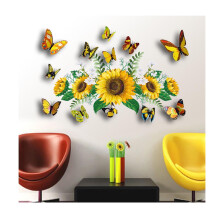 Stickers muraux tournesol avec papillon 3D, stickers muraux fleurs de jardin imperméables et amovibles pour la décoration de la chambre et du salon