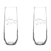 Ensemble de 2 flûtes à champagne en verre, verres à vin mousseux, motif étoile du zodiaque et constellation, 250 ml, sans pied (Poissons)