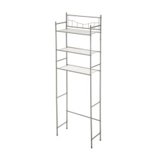 Étagère de rangement à 3 niveaux en acier, finition nickel satiné, pour adultes, à placer au-dessus des toilettes. Style bronze.