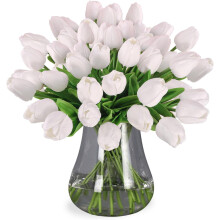 Lot de 10 tulipes artificielles en polyuréthane (rose, 35 cm de haut) au toucher réaliste, idéales pour la décoration de mariage, de fête, de