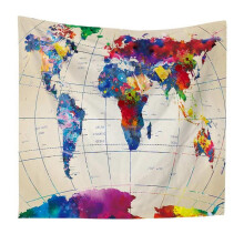 Tapisserie murale JANDEL 130 x 150 cm, motif carte du monde aquarelle, décoration murale colorée pour chambre, salon, dortoir, tapisserie de plage