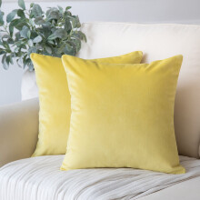 Housses de coussin décoratives carrées en velours doux et soyeux pour canapé, 56 x 56 cm, jaune, lot de 2