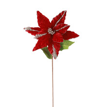 Fleurs artificielles rouges de Noël avec tiges - Décoration de sapin et de composition florale, compatible avec les décorations de Noël