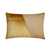 Lot de 2 housses de coussin lombaire HomeCentric Designer Gold 30 x 40 cm, velours et lin, motif patchwork, style moderne - Or velouté