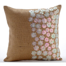 Housses de coussin beiges 40 x 40 cm en toile de jute à motif floral et naturel, coussins décoratifs pour canapé - Fleurs de Rêve