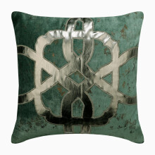 Fodera per cuscino, decorativa blu petrolio 35x35 cm, velluto, greca, con applicazioni e lamina, motivo geometrico, stile moderno - Greek Brizo