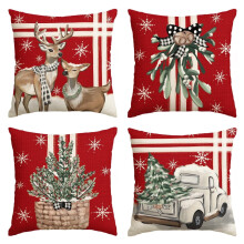 Sm: )e Housses de coussin décoratives à rayures rouges, motif sapin de Noël, rennes et camion, 40 x 40 cm, pour canapé ou fauteuil (lot de 4).