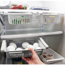 Lot de 2 tiroirs de rangement réglables pour réfrigérateur et cuisine, blancs