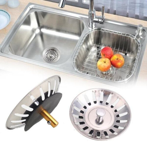 Practical sink stopper with strainer in durable steel Silver 1
