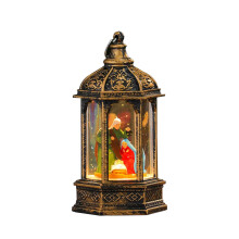 Christmas Snow Globe LED Lantern with Nativity Scene, Warm Glow Snowfall Effect Holiday Decoration