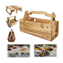 Uclet 2-in-1 Folding Picnic Basket Table with Wine Glass Holder, Portable Outdoor Camping & Hiking Wooden Storage Basket