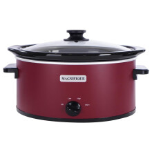 Magnifique 6 Quart Slow Cooker Oval Manual Pot Food Warmer with 3 Cooking Settings, Red Stainless Steel