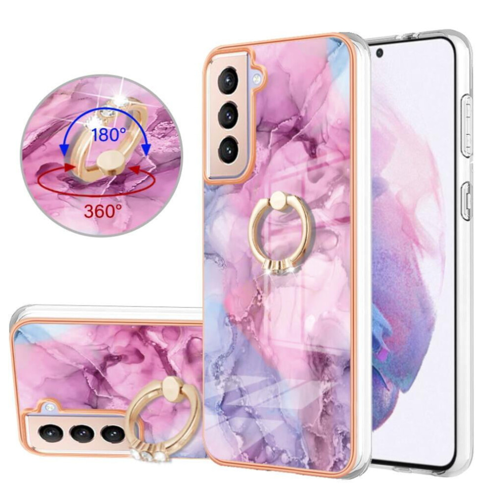 Case For Compatible With Samsung Galaxy S21 5G Bumper 360 Rotatable Ring Marble Shockproof Tpu Silicone 9395123888064