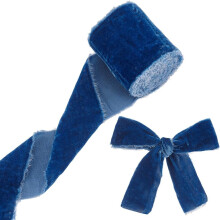 3 meter blauw zijden fluwelen lint, 7,5 cm breed, handgemaakte franjes met rafelige rand, 1 mm dik - Perfect voor knutselprojecten,