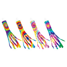 Conjunto de 4 bandeirinhas tie-dye para secador de cabelo, enfeites festivos para decoração de jardim com caudas de arco-íris.