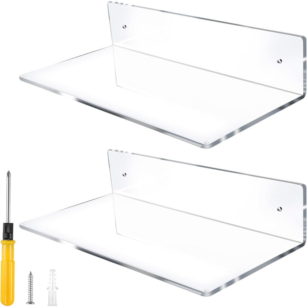 12" L-Shaped Acrylic Floating Shelf, 5Mm Thick Clear Wall Mounted Shelves, Invisible For Storage & Display (2 Pack) 9395123978611