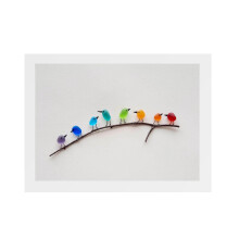 Pájaros de cristal marino hechos a mano, arte en piedra de cristal con pico pintado, decoración de pared costera, marco blanco – Perfecto para el